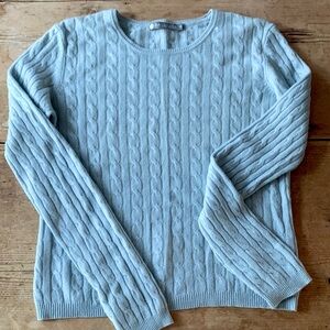 100% Cashmere Light Blue Cable Knit Crew Sweater M